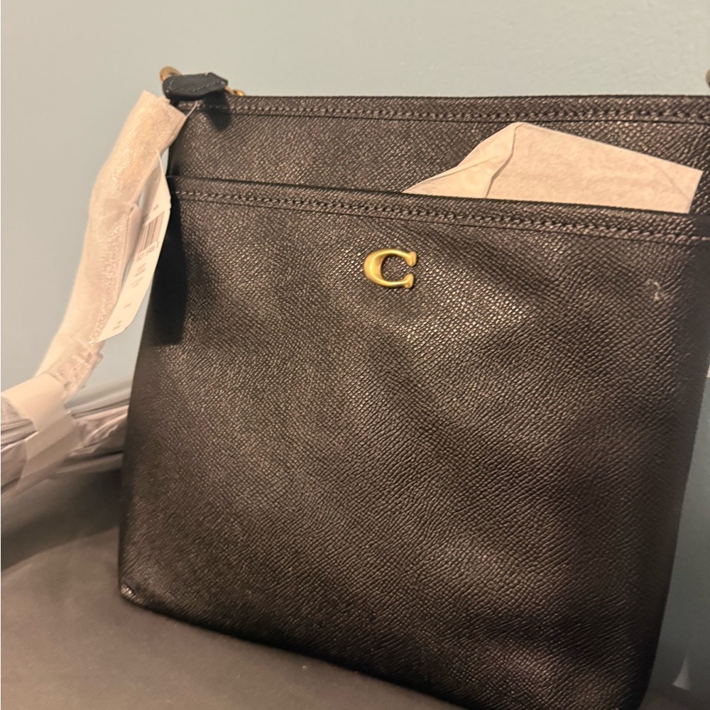Coach Black Pebbled Leather Crossbody with Gold 'C' Accent. Brand new with tags